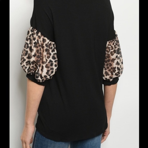 Black top with leopard sleeves new without tags. - Picture 3 of 7
